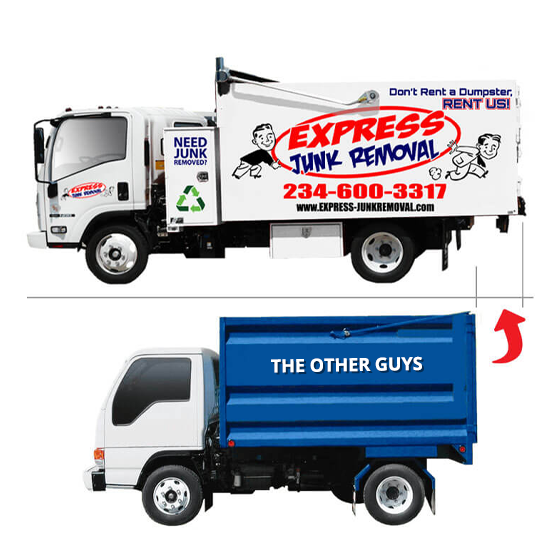 Comparing Express junk Removals truck size and how it is larger than its competitors.